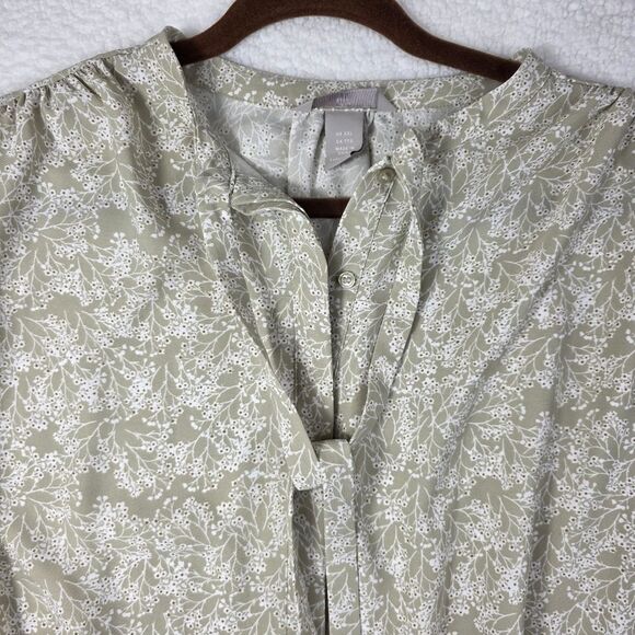 H&M Green White Ditsy Floral Long Sleeve V Neck Shift A Line Dress Size XXL - Picture 11 of 14